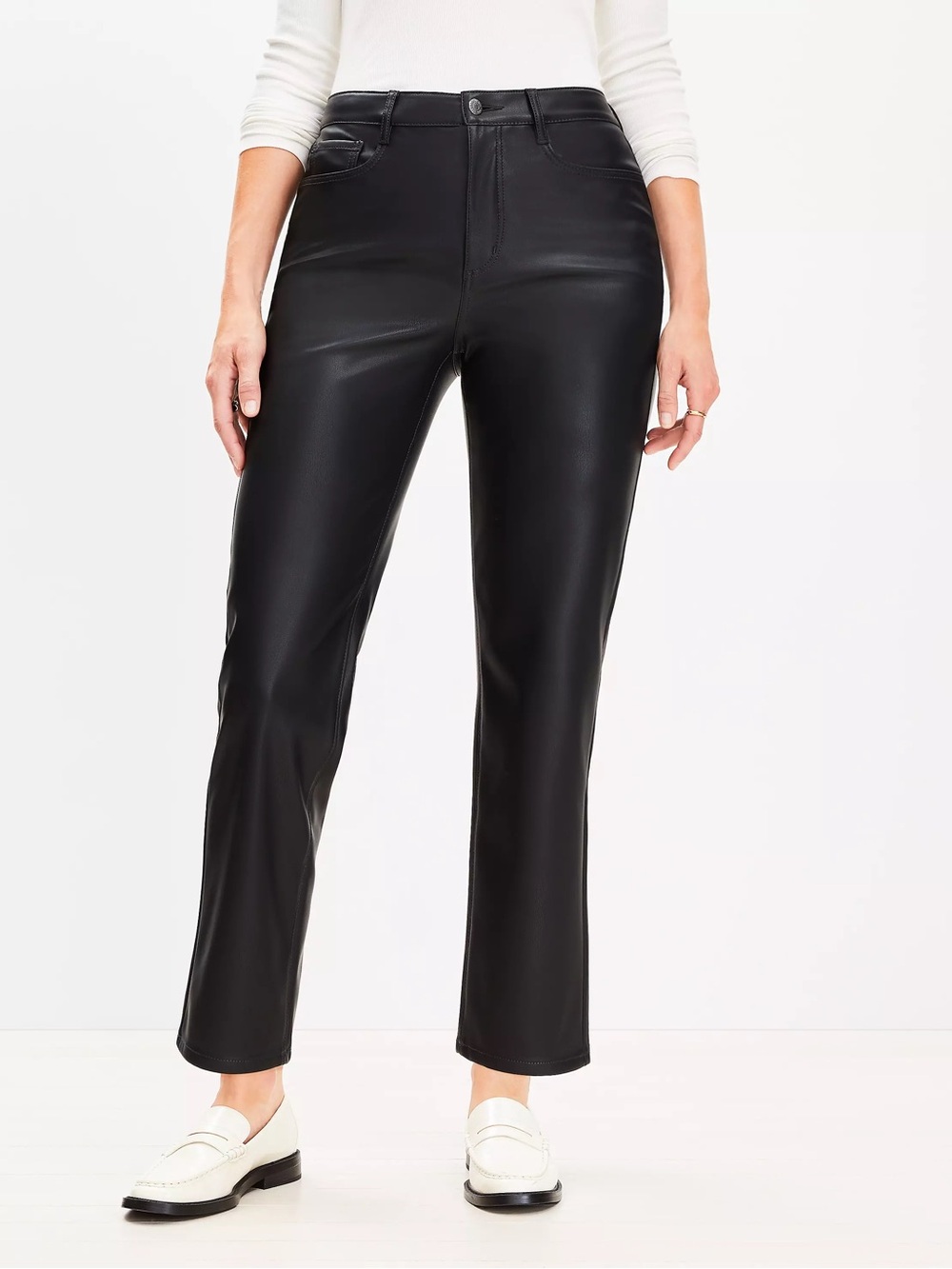 LOFT Black Faux Leather Straight-Leg Pants